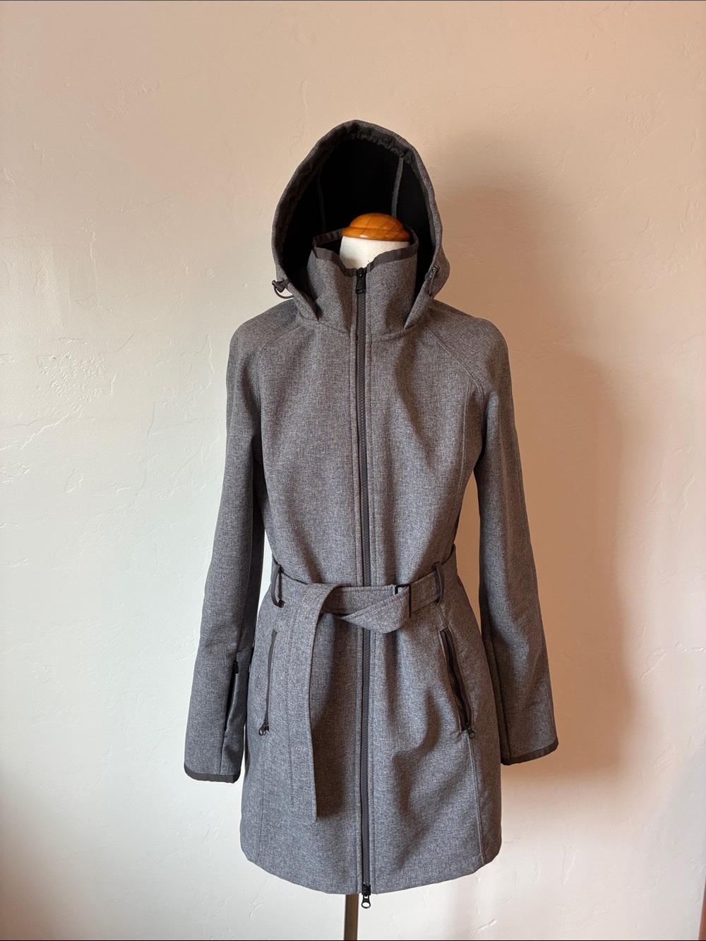 The North Face Women's Softshell Gray Hooded Belted Trench Coat/Size S